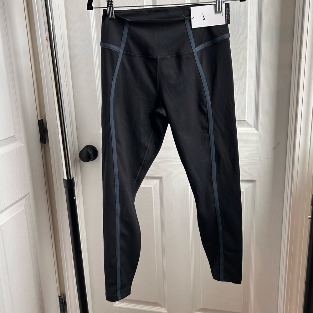 Nike Black Leggings with Dark Blue Contrast Seams